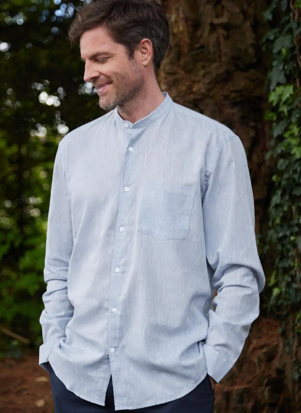 Sky Blue Sloane Cotton Bib Grandad Shirt
